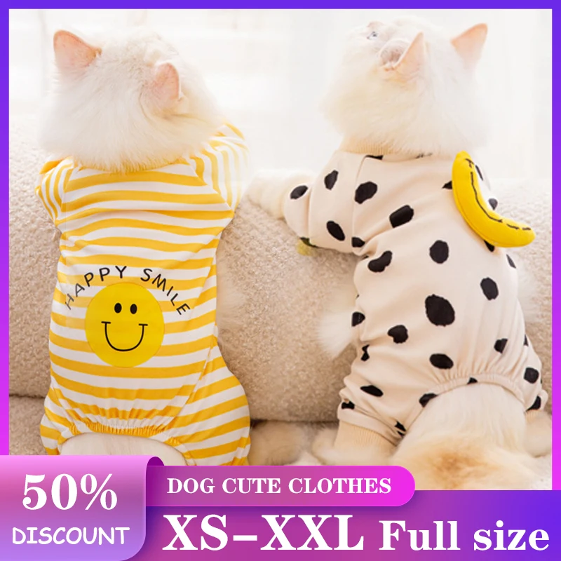 Autumn and Winter Cute Wind Stripe Smiling Face Housewear Banana Dot Cat One-piece Suit Small and Medium-sized Dog Warm Clothing
Autumn and Winter Cute Wind Stripe Smiling Face Housewear Banana Dot Cat One-piece Suit Small and Medium-sized Dog Warm Clothing