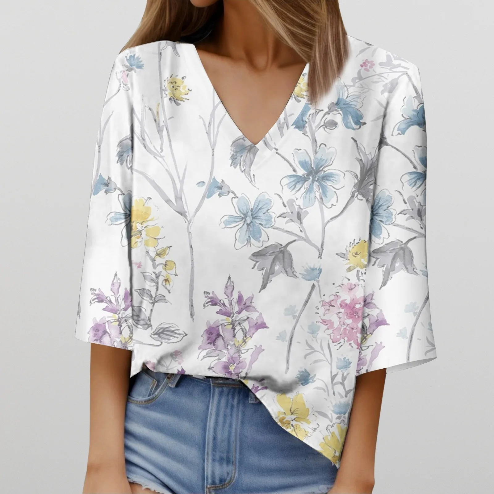 Fresh Flowers Print T Shirts For Ladies Women'S Sweet V Neck Short Sleeve Tops Casual Elegant Loose T Shirt Arty Style Autumn
Fresh Flowers Print T Shirts For Ladies Women'S Sweet V Neck Short Sleeve Tops Casual Elegant Loose T Shirt Arty Style Autumn