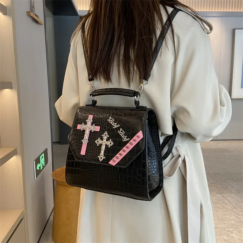 

3way Y2k Bag Fashion Rivet Backpacks for Women Popular Trendy Cross Shoulder Bag Office Lady PU Hand Bag Winter Bolsa Сумка