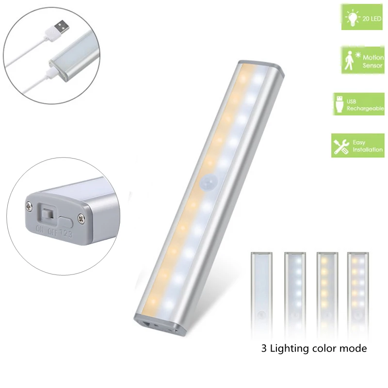 3 Color Modes 20 LED Wireless PIR Motion Sensor Night Light Under Cabinet Light USB Rechargeable Magnetic Stick On Night Light
3 Color Modes 20 LED Wireless PIR Motion Sensor Night Light Under Cabinet Light USB Rechargeable Magnetic Stick On Night Light