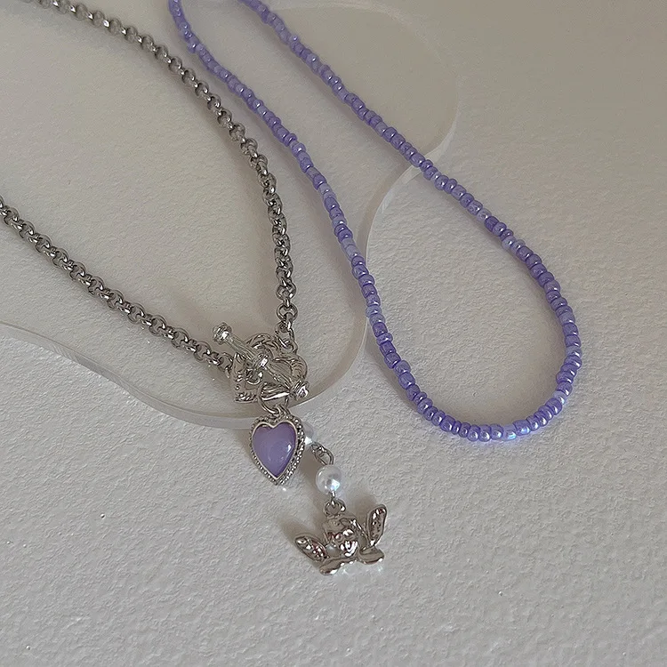 Design Purple Crystal Heart Charm Double Layer Necklace Female Korean Clavicle Chain Collares Para Mujer
Design Purple Crystal Heart Charm Double Layer Necklace Female Korean Clavicle Chain Collares Para Mujer
