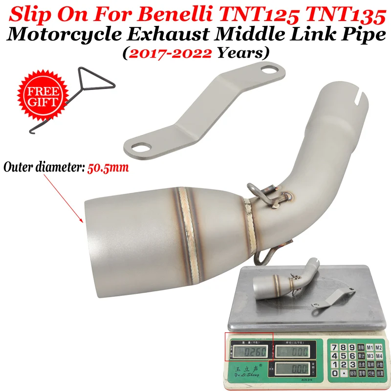 

Slip-On For Benelli TNT125 TNT135 TNT 125 135 2017 - 2022 Motorcycle Exhaust Modify Mid Link Pipe Connecting 51mm Moto Muffler