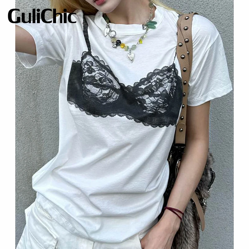 6.26 GuliChic Women Fashion Lace Bra Patter Print Tee Casual Cotton Short Sleeve Round Neck T-Shirt
6.26 GuliChic Women Fashion Lace Bra Patter Print Tee Casual Cotton Short Sleeve Round Neck T-Shirt