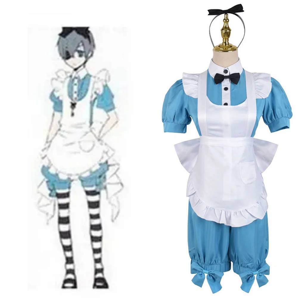 Unisex Anime Black Butler Cosplay Maid Uniform Ciel Phantomhive Footman Cosplay Costumes Outfit Halloween Party Blue Cute Suits 
Unisex Anime Black Butler Cosplay Maid Uniform Ciel Phantomhive Footman Cosplay Costumes Outfit Halloween Party Blue Cute Suits