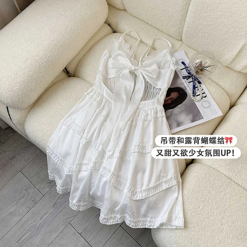 2022 Summer New Women's V-neck Sleeveless Backless Bow Suspender DressTemperament Pure White Fairy Dress Festival Clothing 
2022 Summer New Women's V-neck Sleeveless Backless Bow Suspender DressTemperament Pure White Fairy Dress Festival Clothing