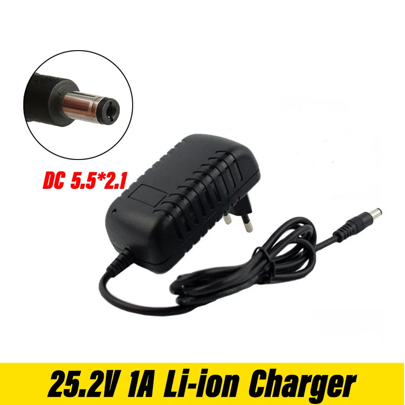 25.2V 1A Lithium Battery Charger For 6Series Li-ion Battery pack Portable Wall Charger DC 5.5mm*2.1mm Connector Plug EU/US
25.2V 1A Lithium Battery Charger For 6Series Li-ion Battery pack Portable Wall Charger DC 5.5mm*2.1mm Connector Plug EU/US
