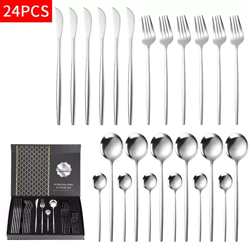 24pcs Gold Dinnerware Set Stainless Steel Tableware Set Knife Fork Spoon Luxury Cutlery Set Kitchen Flatware Dishwasher Safe
24pcs Gold Dinnerware Set Stainless Steel Tableware Set Knife Fork Spoon Luxury Cutlery Set Kitchen Flatware Dishwasher Safe