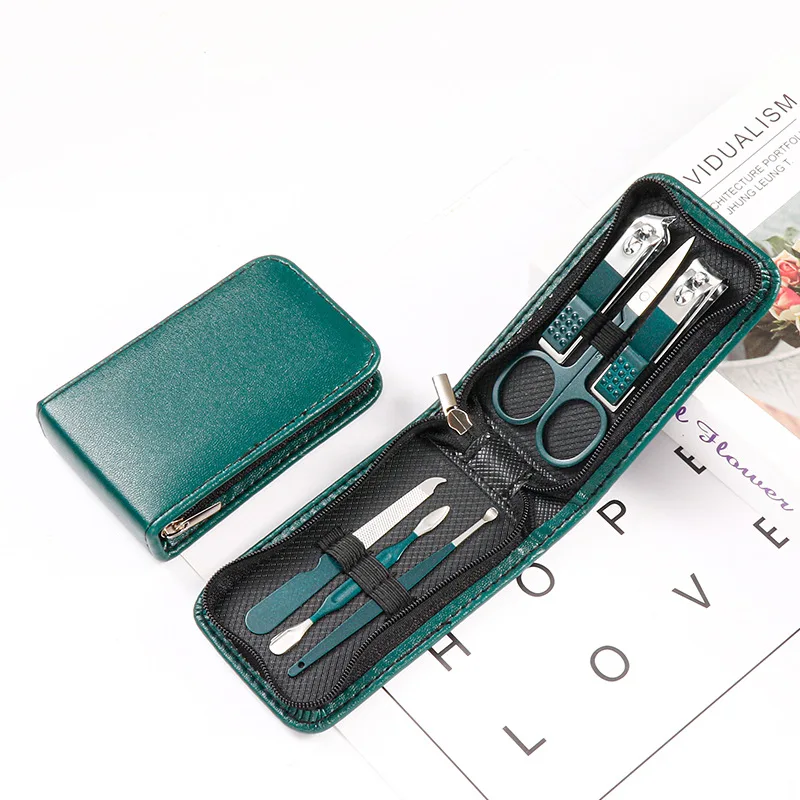 

6 Pcs/Bag Portable Luxury Manicure Sets Bright Black Nail Clipper Set Green Nail File Eyebrow Scissors Personal Care Tools