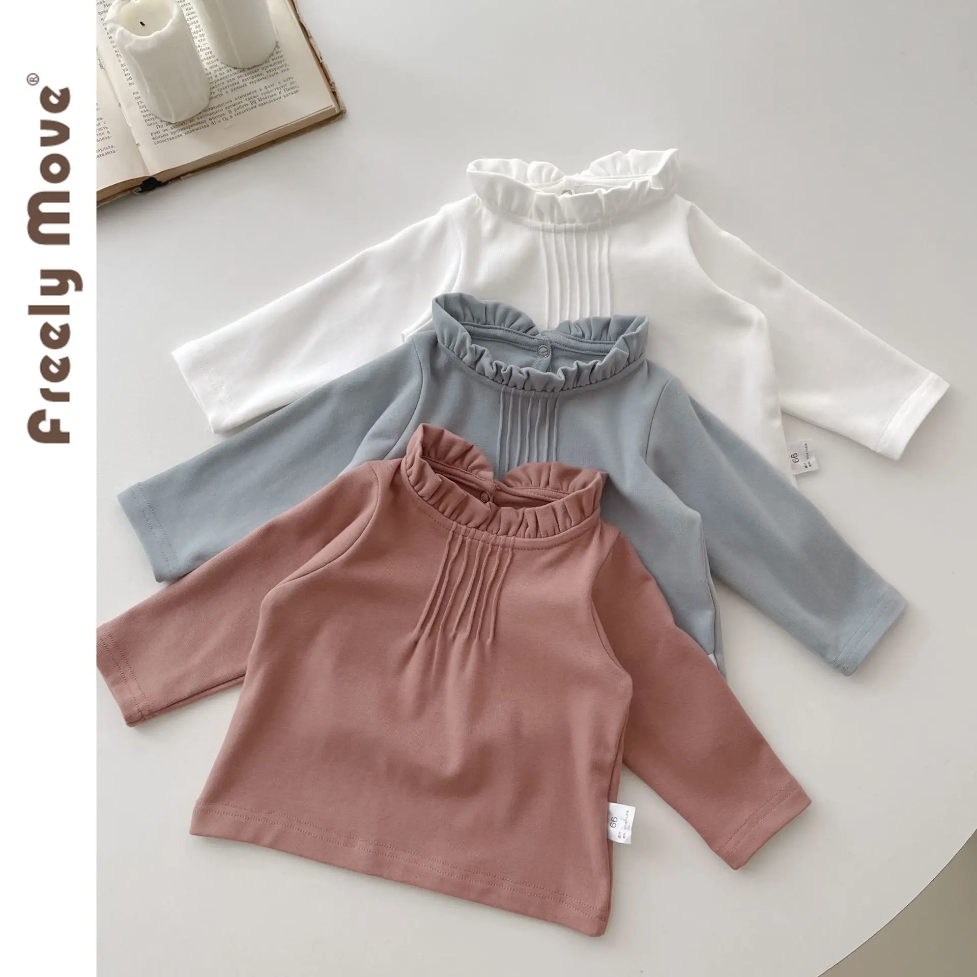 

Freely Move Kid Girls Long Sleeve Tops Baby Clothes 2023 Autumn New Children Casual T-Shirt Kids Solid T-Shirts Cotton Tee