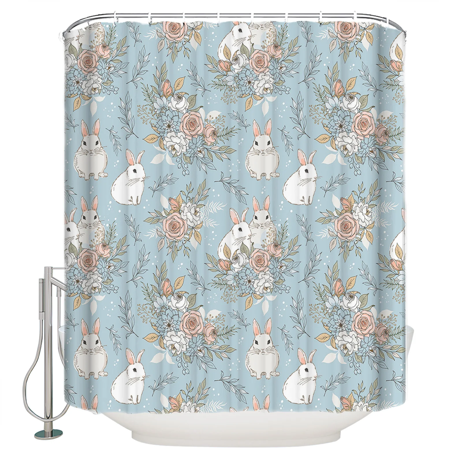 Easter Spring Flowers Bunny Blue Shower Curtain Waterproof Bathroom Decor Printed Curtain Bathroom Curtains with Hooks
Easter Spring Flowers Bunny Blue Shower Curtain Waterproof Bathroom Decor Printed Curtain Bathroom Curtains with Hooks