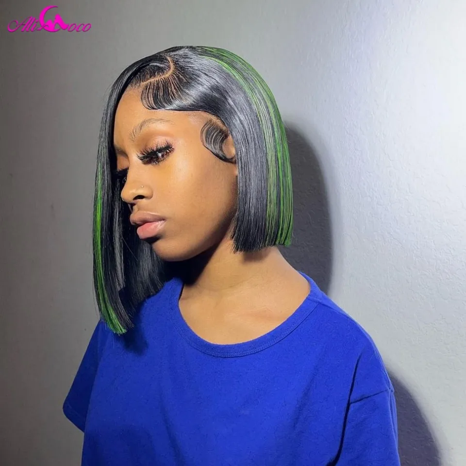 Highlights Green Colored Short Straight 13x4 Lace Frontal Bob Wig Baby Hair Human Hair Wig For Black Women
Highlights Green Colored Short Straight 13x4 Lace Frontal Bob Wig Baby Hair Human Hair Wig For Black Women