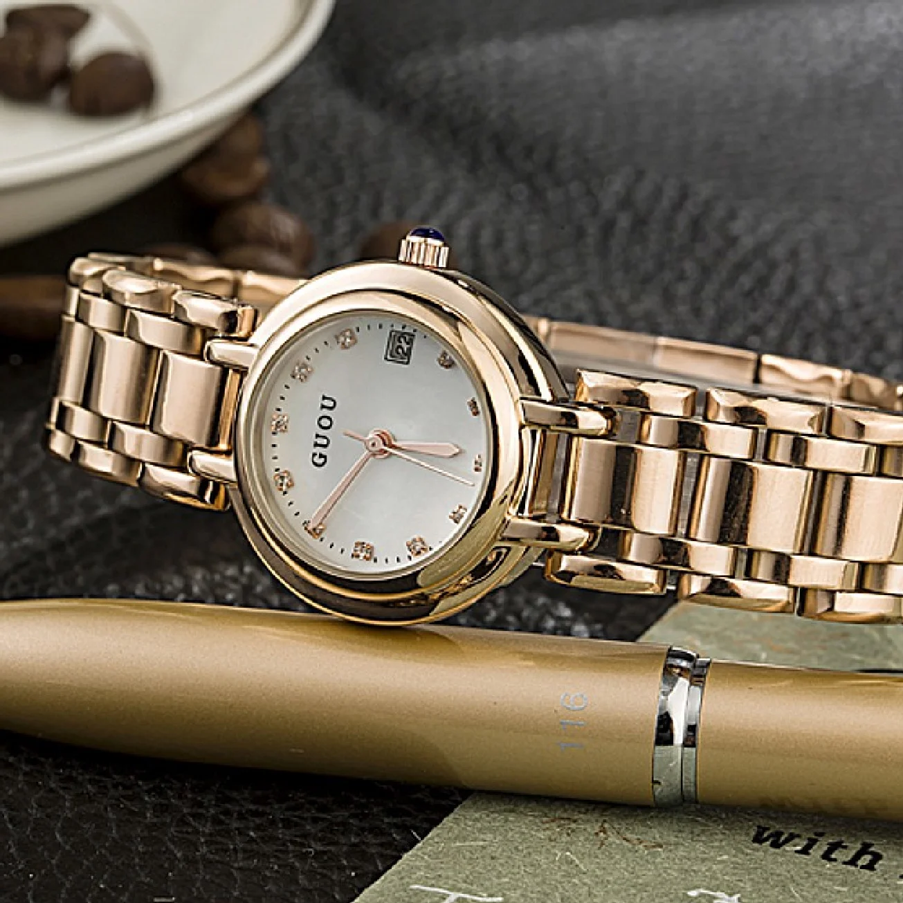 Fashion Guou Brand Luxury Ladies Small Dial Exquisite Simple Leisure Gold Steel ladies watch display calendar Casual Gift watch
Fashion Guou Brand Luxury Ladies Small Dial Exquisite Simple Leisure Gold Steel ladies watch display calendar Casual Gift watch
