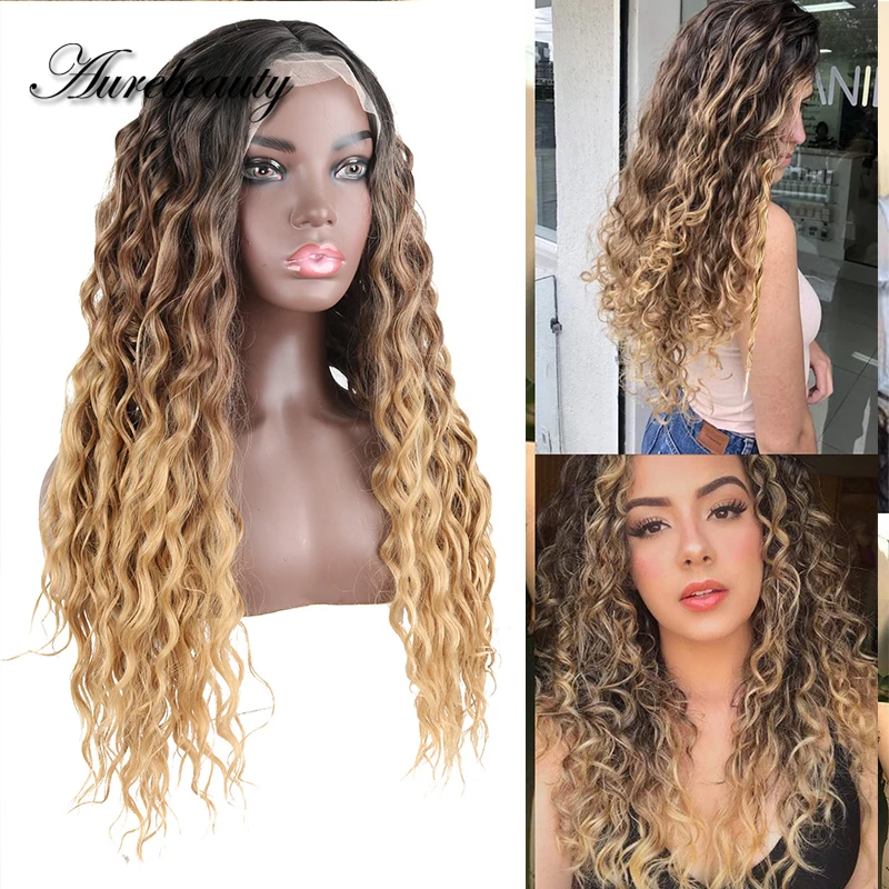 

Synthetic Lace Front Wigs Ombre Blonde Brown Afro Kinky Curly Wig Cosplay Glueless Frontal Loose Wave Wavy Hair For Black Women