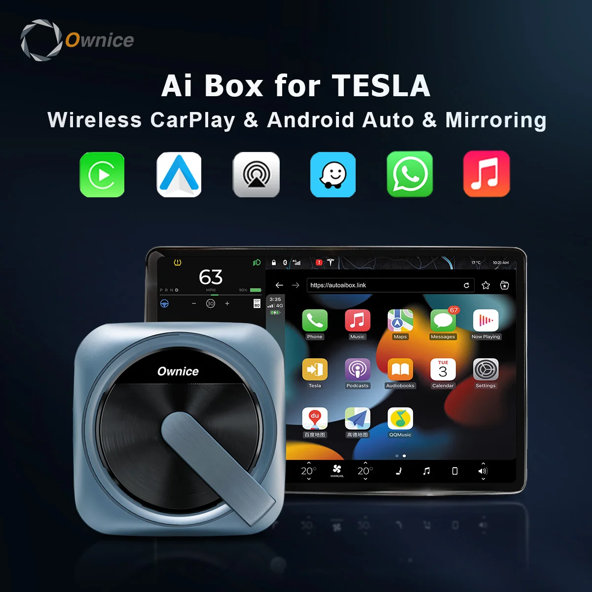 Ownice T3 Wireless Carplay Android Auto For Tesla Model 3 Y S X Connect Miracast Siri Airplay for Spotify Waze What'sApp
Ownice T3 Wireless Carplay Android Auto For Tesla Model 3 Y S X Connect Miracast Siri Airplay for Spotify Waze What'sApp