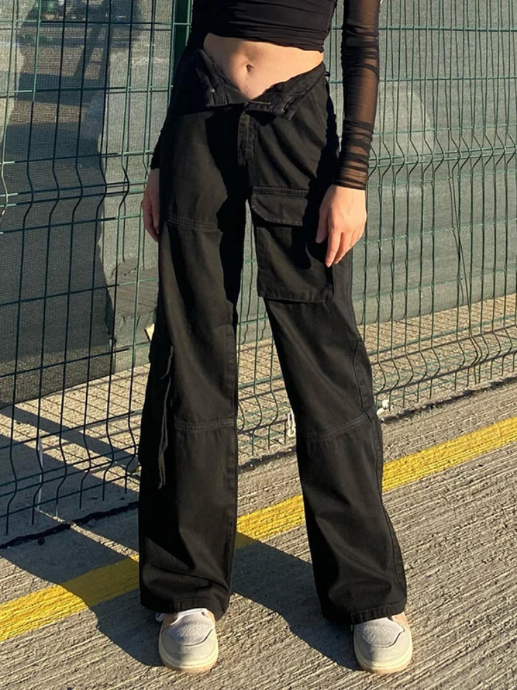 WeiYao Black Solid Straight Cargo Pants Women Low Waist Mom Jeans Vintage 90s Grunge Streetwear Casual Hippie Denim Trousers
WeiYao Black Solid Straight Cargo Pants Women Low Waist Mom Jeans Vintage 90s Grunge Streetwear Casual Hippie Denim Trousers