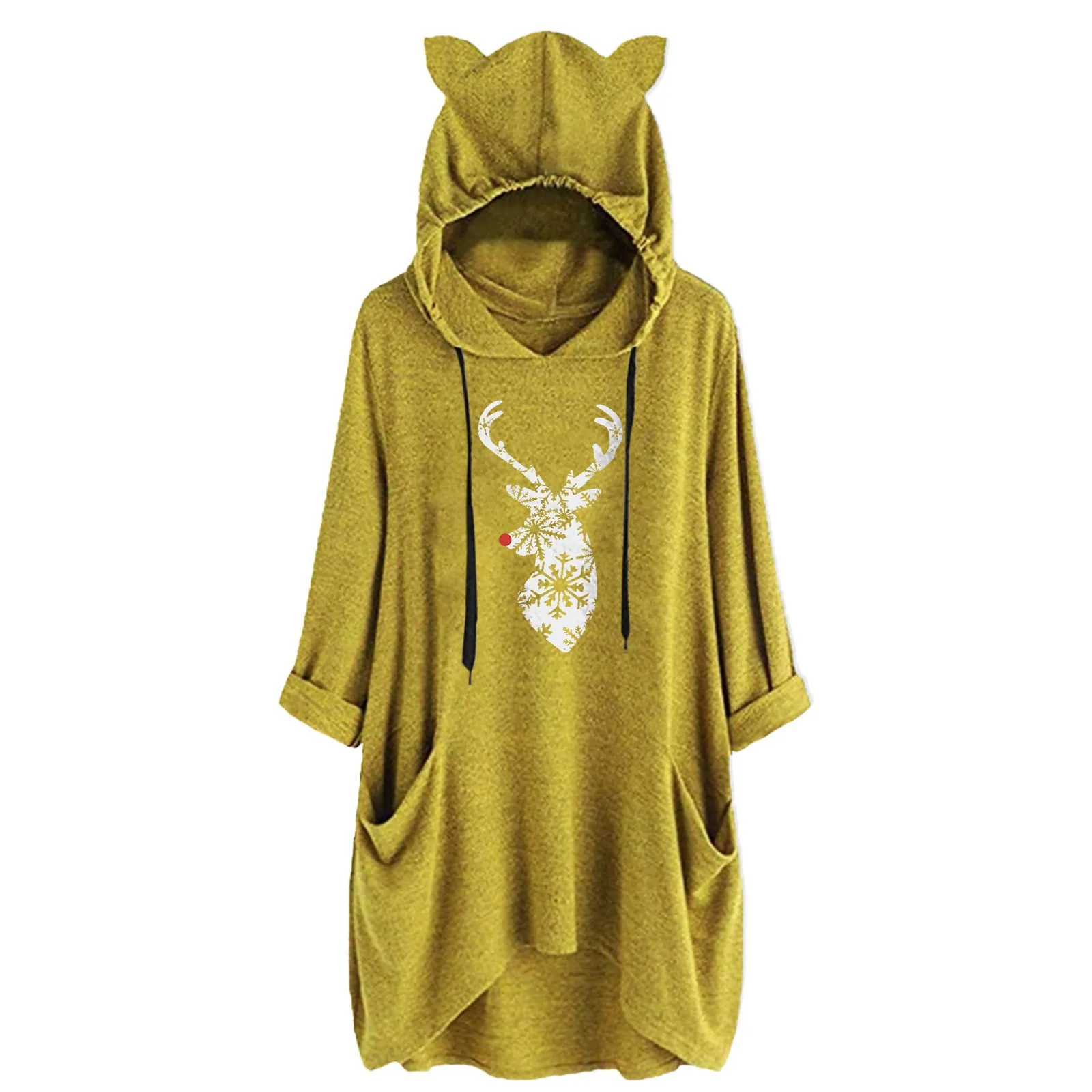 Women's Christmas Ears Hat Casual Top Long Sleeve Cute Print Hooded Loose Two Pockets Sweatshirt Long Sleeve With Pocket
Women's Christmas Ears Hat Casual Top Long Sleeve Cute Print Hooded Loose Two Pockets Sweatshirt Long Sleeve With Pocket