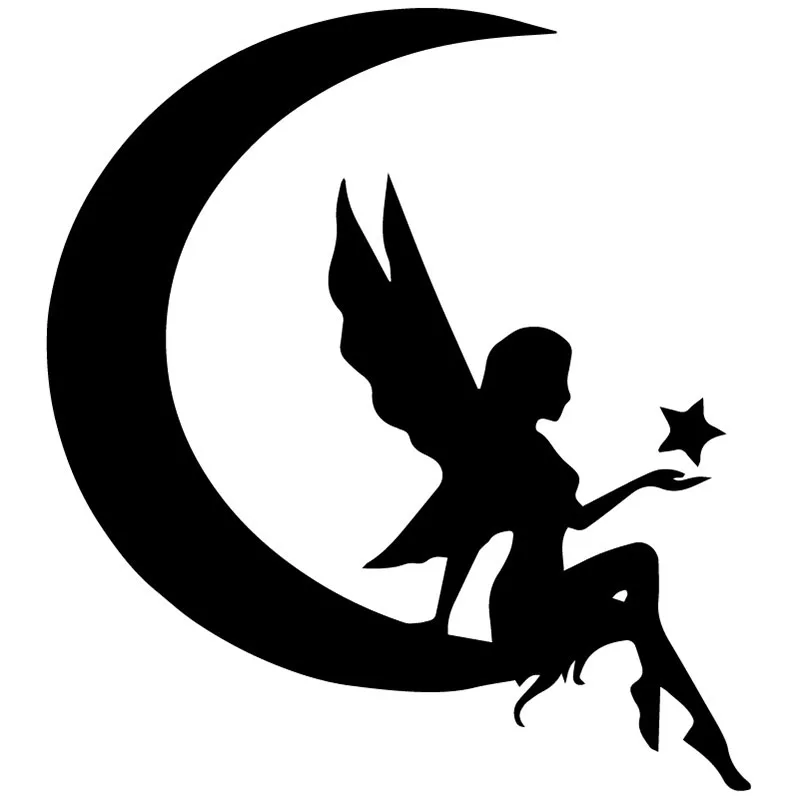 

OFK Fairy and Moon with Star Vinyl Decal Fashion Trunk Decoration Car Sticker Auto Parts 16.2X14.6CM