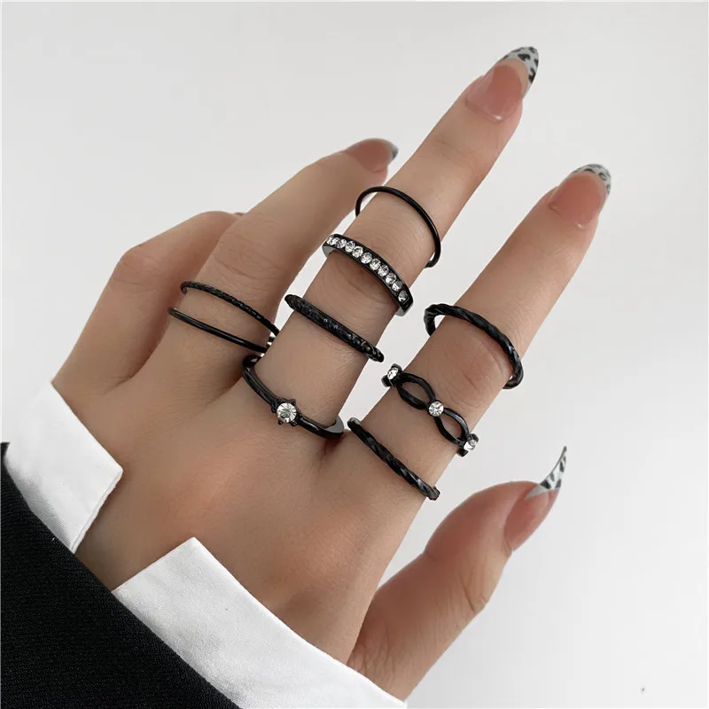 2022 Fashion Mosaic Diamond Black Rings Set For Women Punk Geometric Metal Cross Rings Trend Personality Jewelry Gifts
2022 Fashion Mosaic Diamond Black Rings Set For Women Punk Geometric Metal Cross Rings Trend Personality Jewelry Gifts