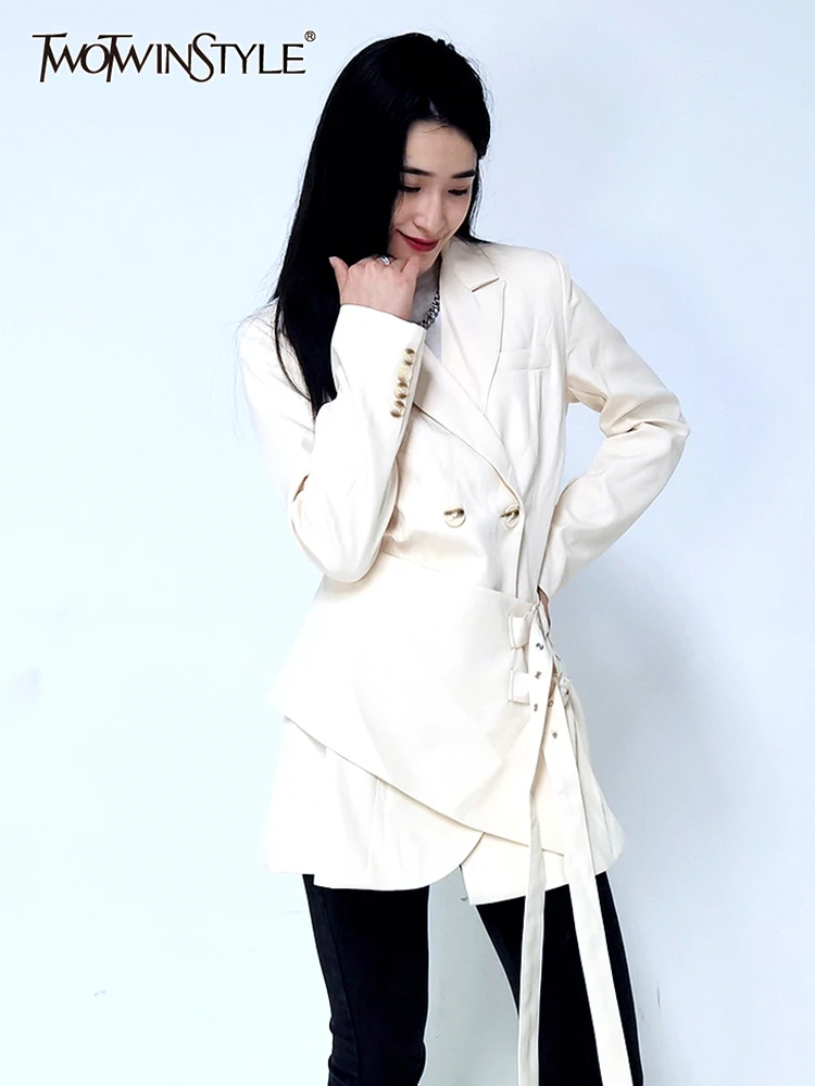 TWOTWINSTYLE Temperament Patchwork Sashes Blazer For Women Notched Collar Long Sleeve Casual Black Blazers Female Fashion Style
TWOTWINSTYLE Temperament Patchwork Sashes Blazer For Women Notched Collar Long Sleeve Casual Black Blazers Female Fashion Style