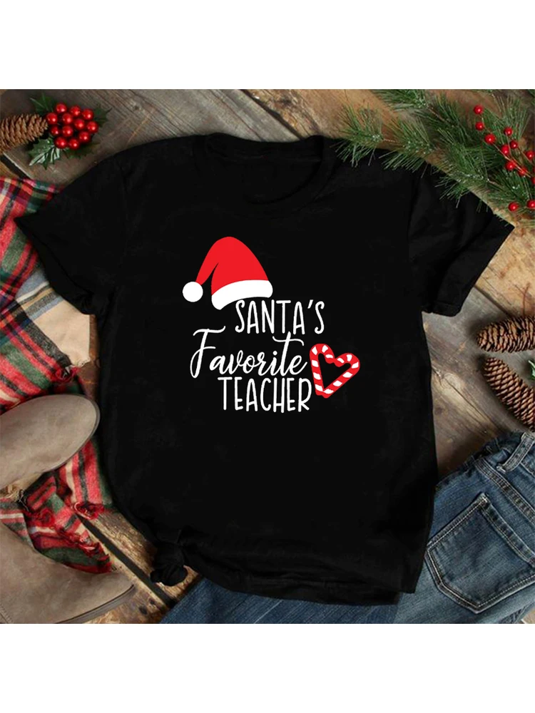Santa's Favorite Teacher Print Women T-shirt Christmas Santa Hat Candy Cane Heart Print Graphic T Shirts Harajuku Xmas Tees
Santa's Favorite Teacher Print Women T-shirt Christmas Santa Hat Candy Cane Heart Print Graphic T Shirts Harajuku Xmas Tees
