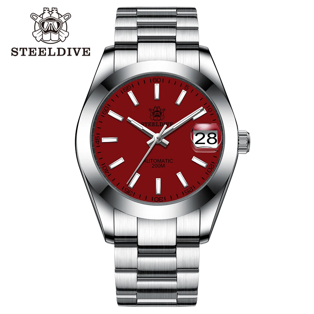 STEELDIVE SD1934 Simple Design 39MM Stainless Steel Bracelet 200M NH35 Automatic Movement Red Dial With Cyclops Man Dive Watches
STEELDIVE SD1934 Simple Design 39MM Stainless Steel Bracelet 200M NH35 Automatic Movement Red Dial With Cyclops Man Dive Watches
