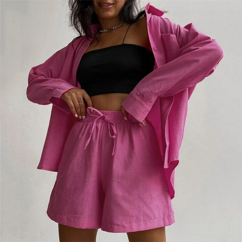 Casual Shorts Tracksuit Long Sleeve Womens Shirts And Hot Waist Shorts Two Pieces Suits Ladies Outfits Summer
Casual Shorts Tracksuit Long Sleeve Womens Shirts And Hot Waist Shorts Two Pieces Suits Ladies Outfits Summer