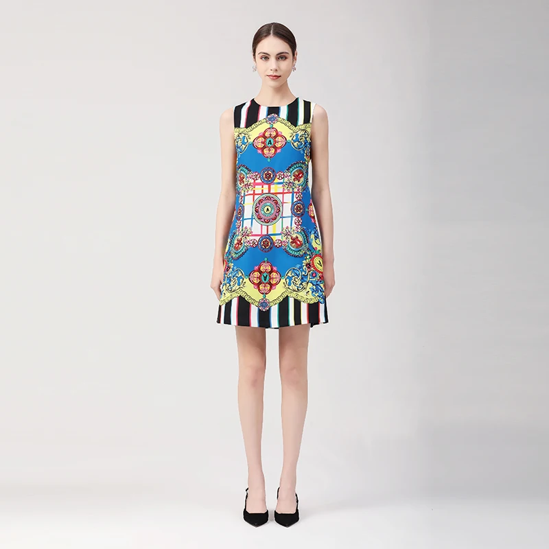 MIUXIMAO 2022 High Quality Spring&Summer Casual Dress Sleeveless O-Neck Diamonds Print Fashion Mini Dress Women Vestides
MIUXIMAO 2022 High Quality Spring&Summer Casual Dress Sleeveless O-Neck Diamonds Print Fashion Mini Dress Women Vestides