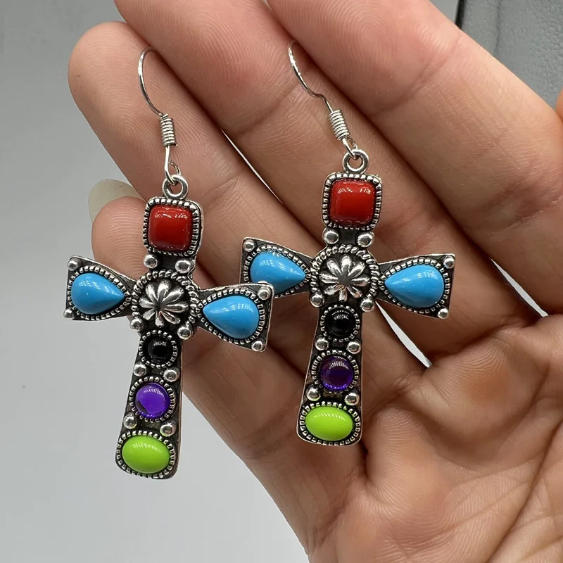 Ethnic Round Square Multicolor Stone Cross Earrings Bohemian Silver Color Metal Carving Pattern Handmade Dangle Earrings Jewelry
Ethnic Round Square Multicolor Stone Cross Earrings Bohemian Silver Color Metal Carving Pattern Handmade Dangle Earrings Jewelry