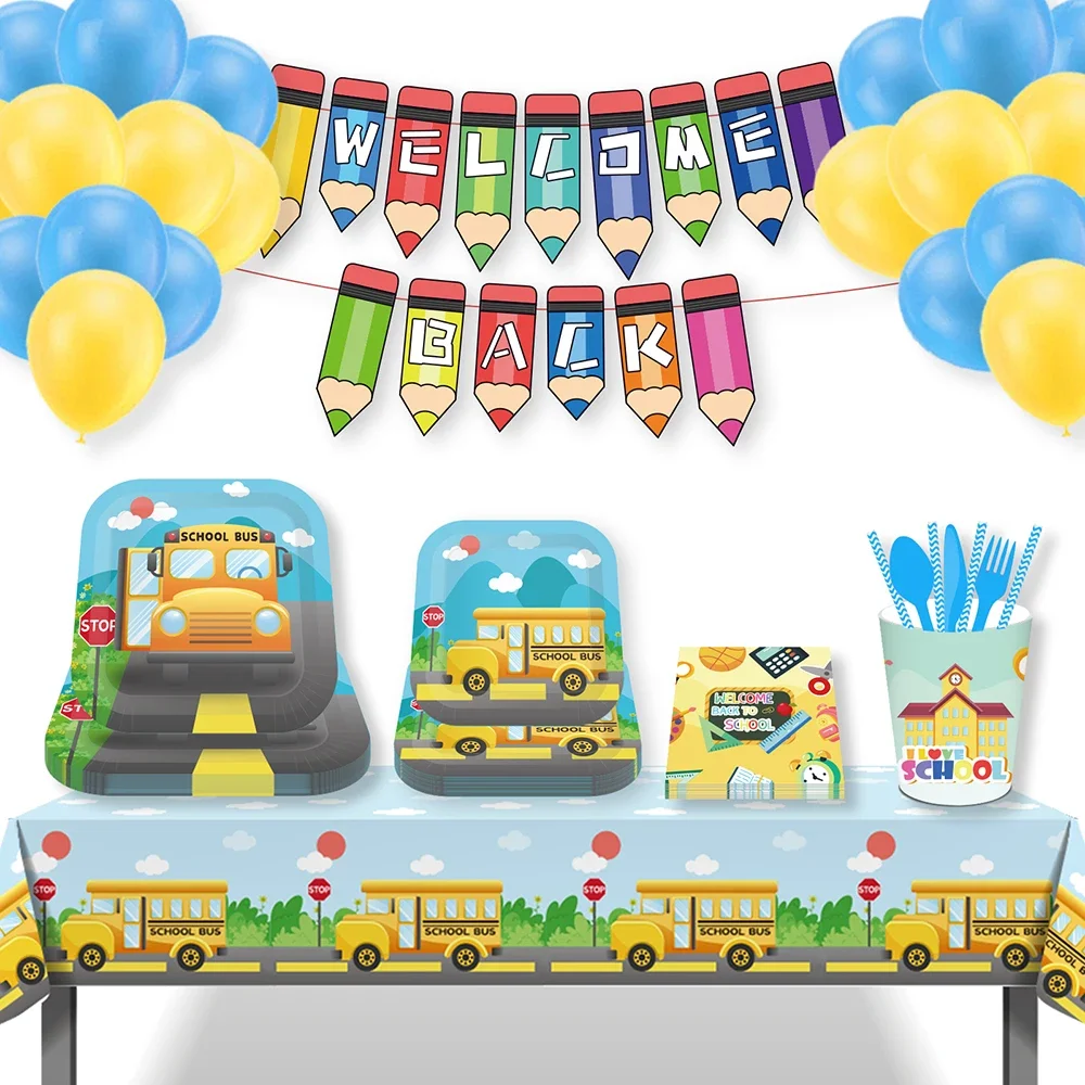 Kids Welcome Back to School Party Disposable Tableware Sets DIY Backdrops Tablecloths Bus Ruler Birthday Party School Supplies
Kids Welcome Back to School Party Disposable Tableware Sets DIY Backdrops Tablecloths Bus Ruler Birthday Party School Supplies