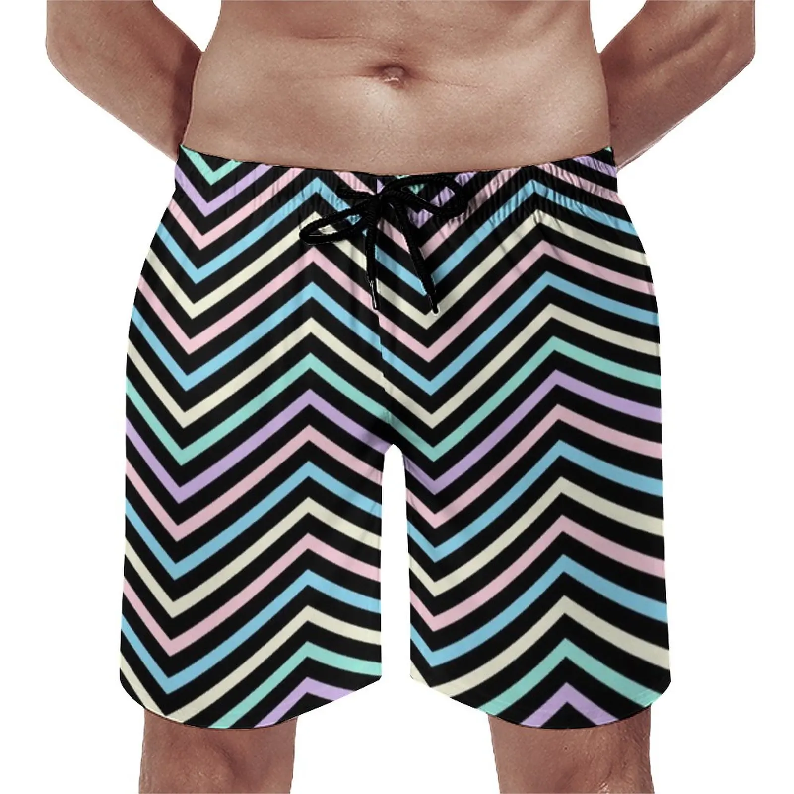 

Colorful Nordic Lines Board Shorts Pastel Zig Zag Print Men Comfortable Beach Shorts Hot Sale Custom Plus Size Swimming Trunks