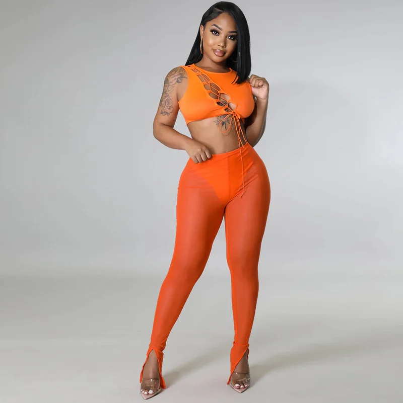 WUHE Active Women's Set Sleeveless Lace Up Tank and Mesh Legging Pants Set 2023 Summer Tracksuit Two Piece Set Fitness Outfits
WUHE Active Women's Set Sleeveless Lace Up Tank and Mesh Legging Pants Set 2023 Summer Tracksuit Two Piece Set Fitness Outfits