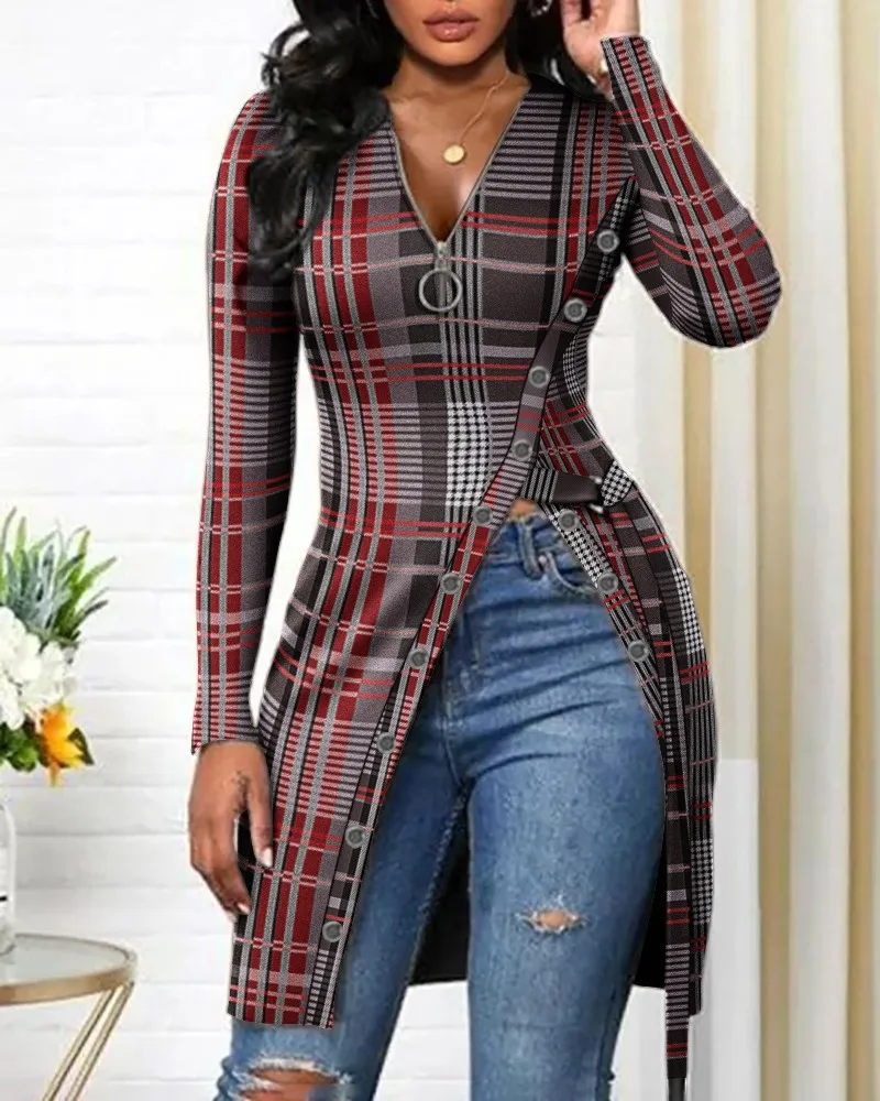 Printed Long T-shirt Women 2021 Autumn and Winter New Fashion V-neck High Slit Sexy Long-sleeved T-shirt
Printed Long T-shirt Women 2021 Autumn and Winter New Fashion V-neck High Slit Sexy Long-sleeved T-shirt