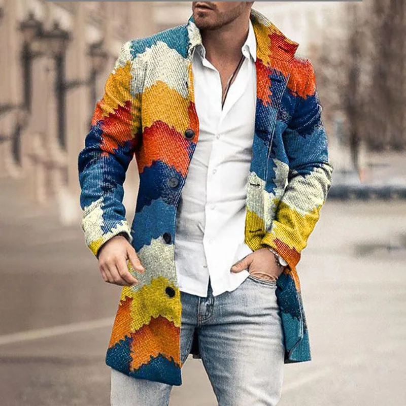 Мужское шерстяное пальто средней длины, повседневное пальто с воротником-стойкой, новинка осень-зима 2023