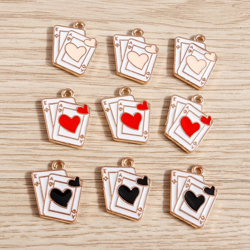 

10pcs 15x17mm Cute Enamel Heart Playing Cards Charms for Jewelry Making Drop Earrings Pendants Necklaces DIY Bracelet Craft Gift
