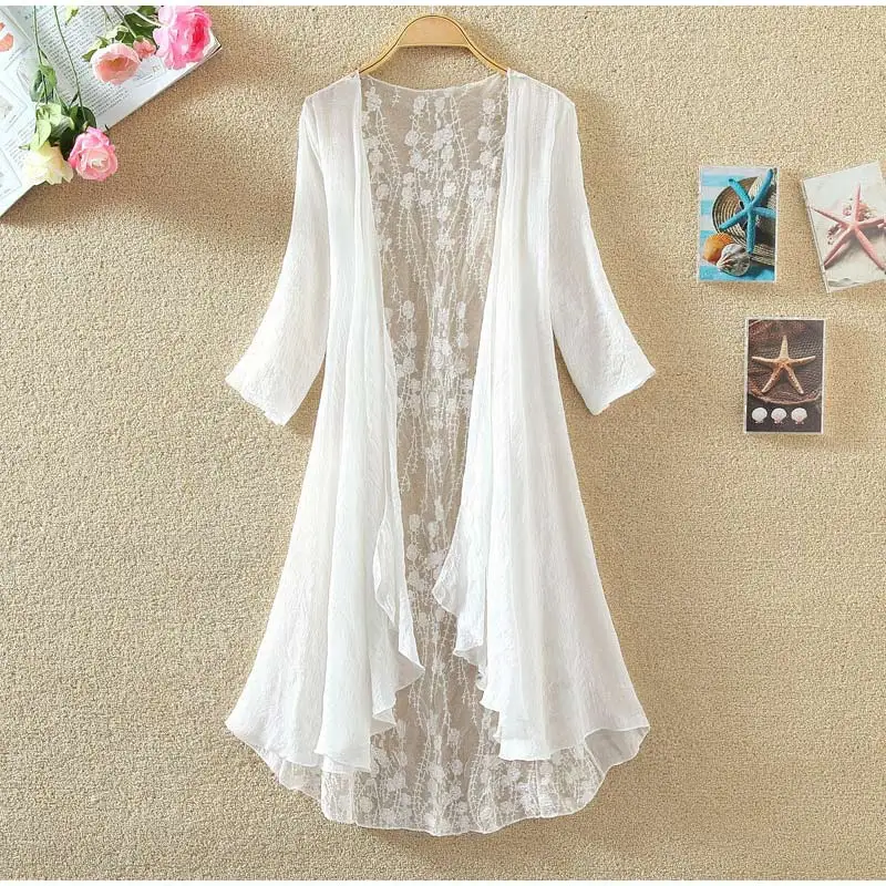 Women Chiffon Tunic Kimono Cardigan Lace Long Shirt Ruffles Hollow Out Loose Ladies Cardigans 2021 Spring Summer Shirts Female
Women Chiffon Tunic Kimono Cardigan Lace Long Shirt Ruffles Hollow Out Loose Ladies Cardigans 2021 Spring Summer Shirts Female