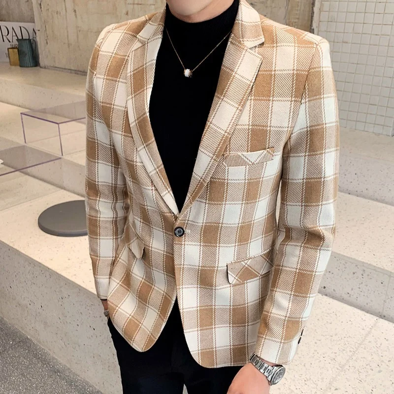 Men's Spring and Autumn Plaid Suit Jacket Long Sleeve New 3 Colors Single Breasted No Slit Suit Collar Casual Slim Suit Men
Men's Spring and Autumn Plaid Suit Jacket Long Sleeve New 3 Colors Single Breasted No Slit Suit Collar Casual Slim Suit Men