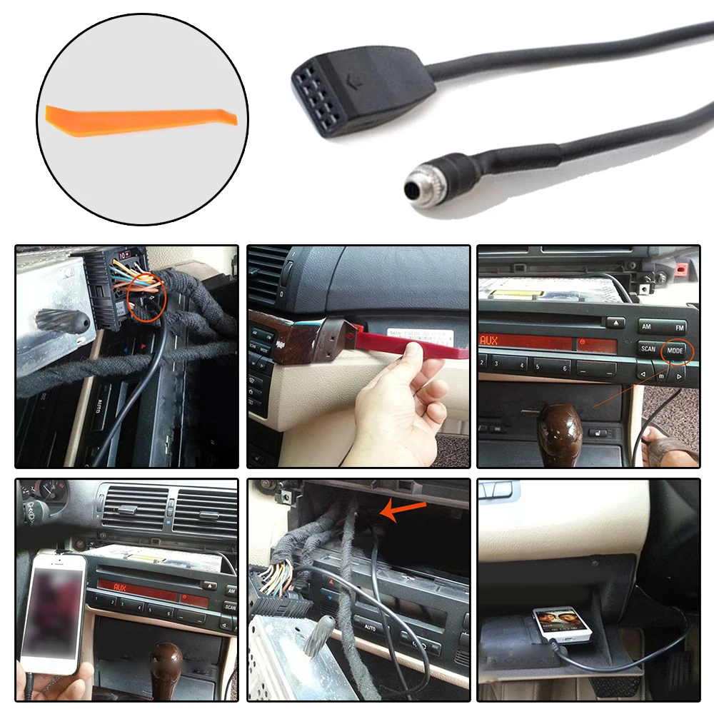 

3.5mm Car AUX In Input Interface Adapter MP3 Radio Cable For BMW E39 E53 E46 155cm Auxiliary Cables