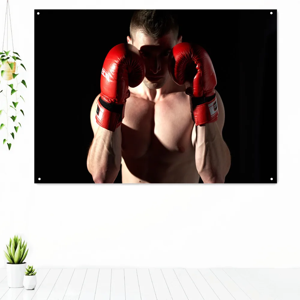 

Strong Boxer Fitness Workout Tapestry Wall Chart Canvas Painting Gym Decor Boxing Sports Inspirational Poster Banner Flag Mural