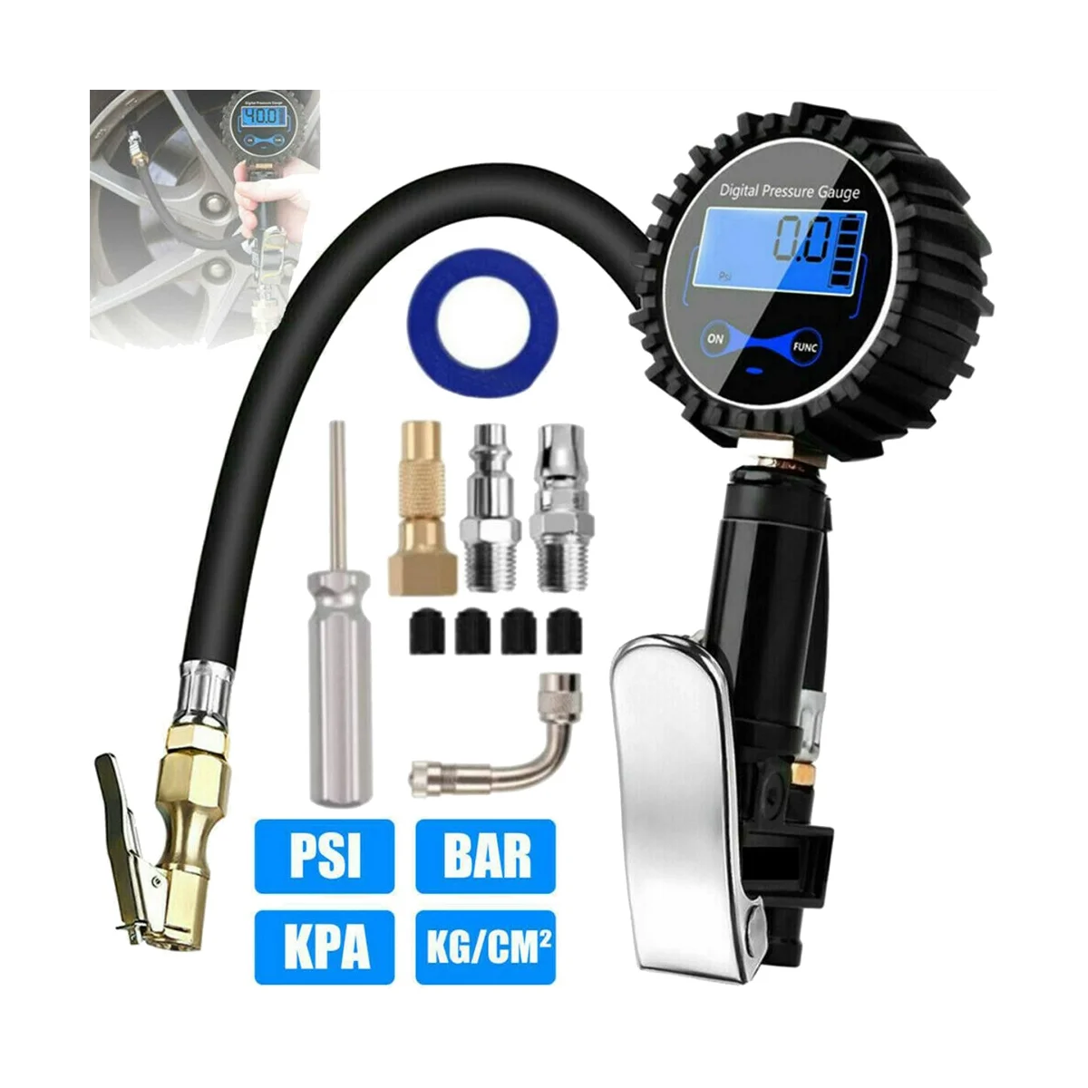Digital Tire Inflator Pressure Gauge Air Compressor Pump LCD Display LED Backlight Vehicle Tester Monitoring Manometro
Digital Tire Inflator Pressure Gauge Air Compressor Pump LCD Display LED Backlight Vehicle Tester Monitoring Manometro