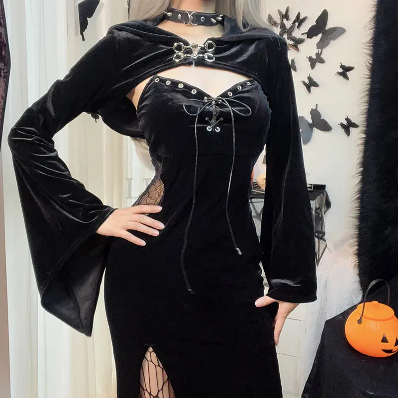 Halloween Gothic Women Dress Long Sleeve High Waist Dresses 2022 New Goth Aesthetic 90s Egirl Sexy Slim Party Club Dress
Halloween Gothic Women Dress Long Sleeve High Waist Dresses 2022 New Goth Aesthetic 90s Egirl Sexy Slim Party Club Dress