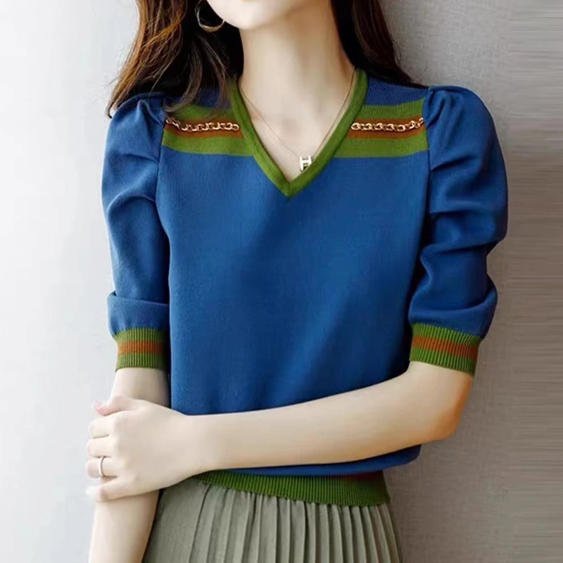Chain Knitted T Shirt For Women Tops Tee Shirt Femme Summer Short Sleeve Striped T-Shirts Korean Fashion Woman Clothes Camisetas
Chain Knitted T Shirt For Women Tops Tee Shirt Femme Summer Short Sleeve Striped T-Shirts Korean Fashion Woman Clothes Camisetas