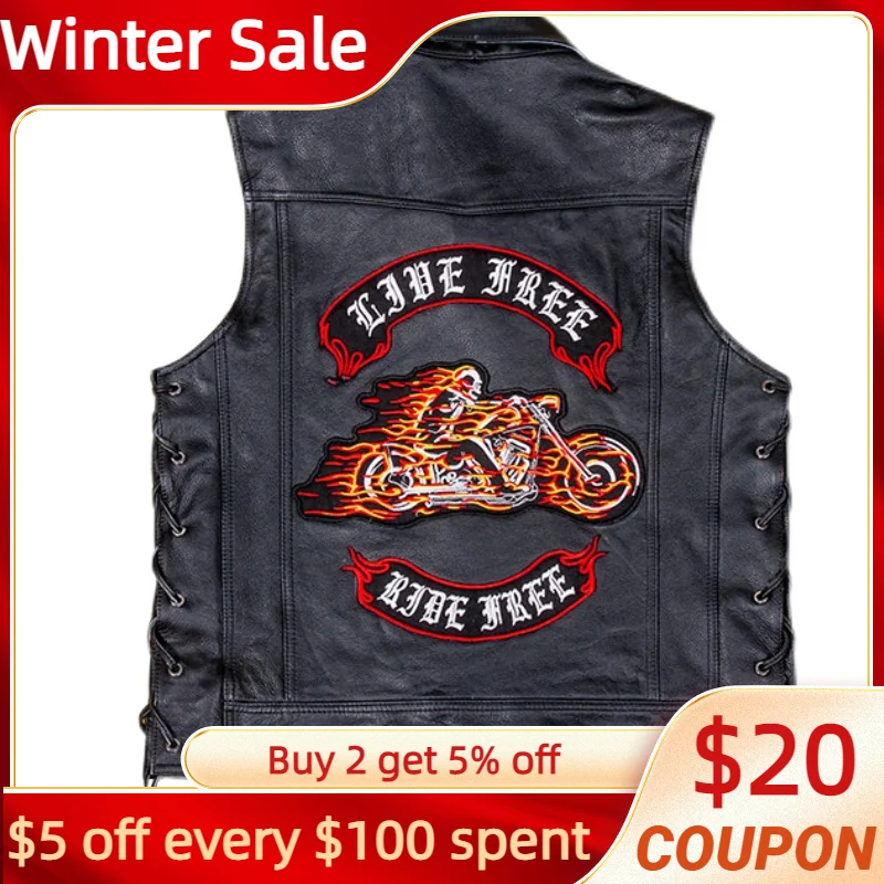 2022 Black Genuine Leather Vest Men Skulls Embroidery Motorcycle Style Plus Size 4XL Real Natural Cowhide Spring Slim Fit Coat
2022 Black Genuine Leather Vest Men Skulls Embroidery Motorcycle Style Plus Size 4XL Real Natural Cowhide Spring Slim Fit Coat