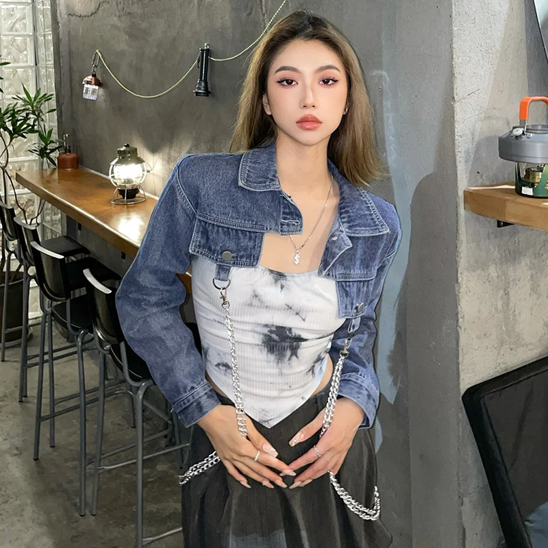 # Sisjuly# Women's Fashionable Denim Jacket with European and American Style Personality Chain Concave Shape
# Sisjuly# Women's Fashionable Denim Jacket with European and American Style Personality Chain Concave Shape
