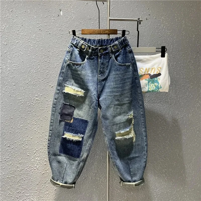 Personality Streetwear Jeans Women's 2023 Autumn New Elastic High Waist Loose Hole Harem Pants Denim Baggy Pants Calça Feminina
Personality Streetwear Jeans Women's 2023 Autumn New Elastic High Waist Loose Hole Harem Pants Denim Baggy Pants Calça Feminina