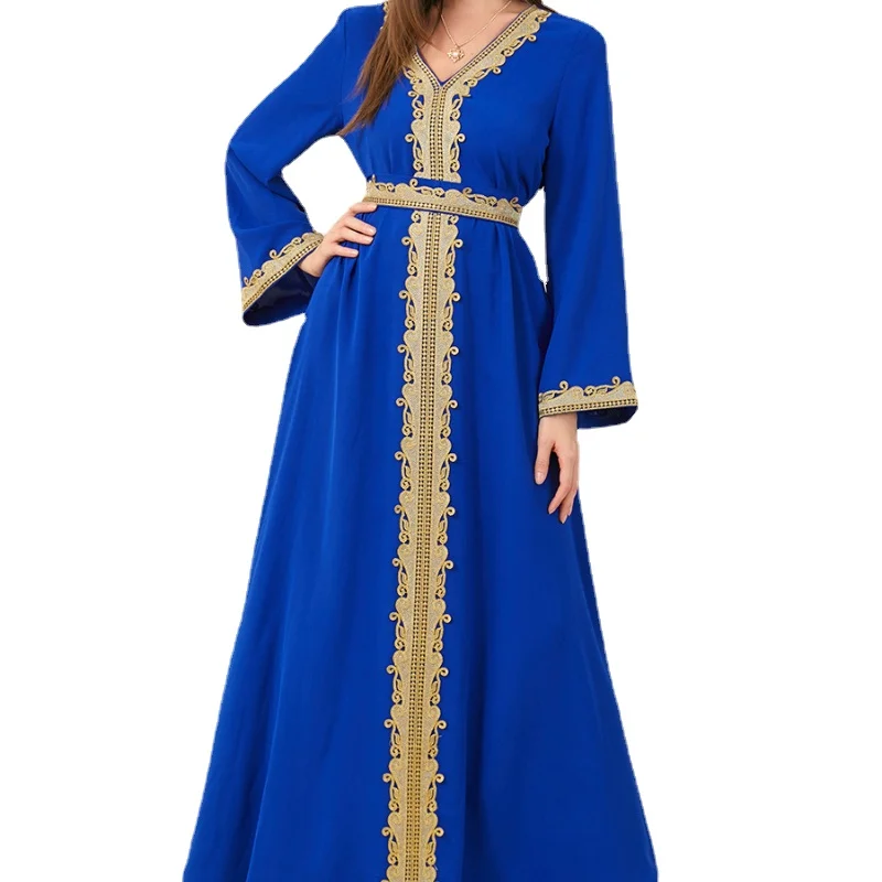 Turkey Abayas For women V-Neck Long Sleeve Lace Embroidery Maxi Dress With Belt Robe Islam Moroccan Kaftan Arabic Woman Dress
Turkey Abayas For women V-Neck Long Sleeve Lace Embroidery Maxi Dress With Belt Robe Islam Moroccan Kaftan Arabic Woman Dress