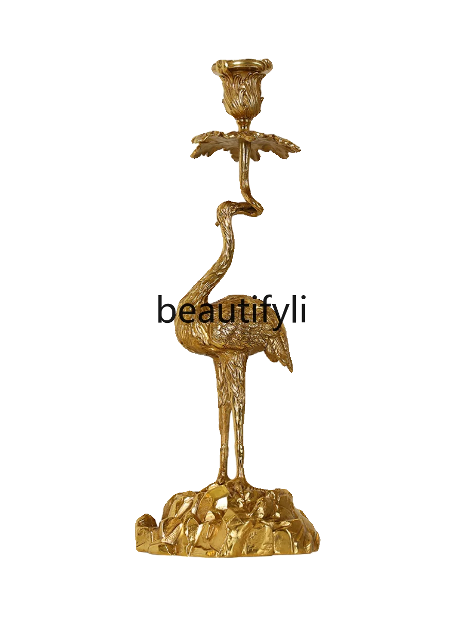 French retro luxury all-copper decoration villa living room dewaxing copper craft crane ornament