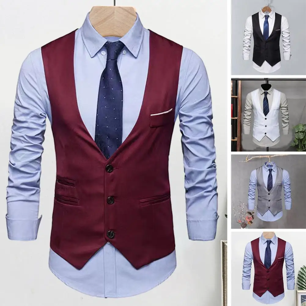 Men Business Waistcoat Low-cut V Neck Single-breasted Groom Waistcoat Solid Color Patch Pockets Buttons Formal Vest
Men Business Waistcoat Low-cut V Neck Single-breasted Groom Waistcoat Solid Color Patch Pockets Buttons Formal Vest