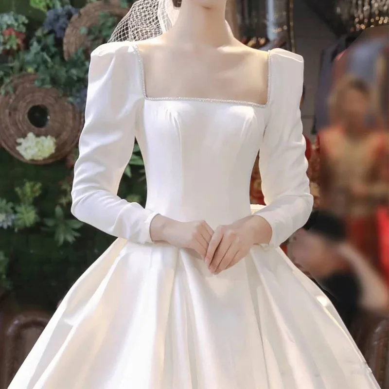 evening dress Satin Main Wedding Dress Bridal Long Sleeve Arm Covering Super Light Yarn Big Tail
evening dress Satin Main Wedding Dress Bridal Long Sleeve Arm Covering Super Light Yarn Big Tail