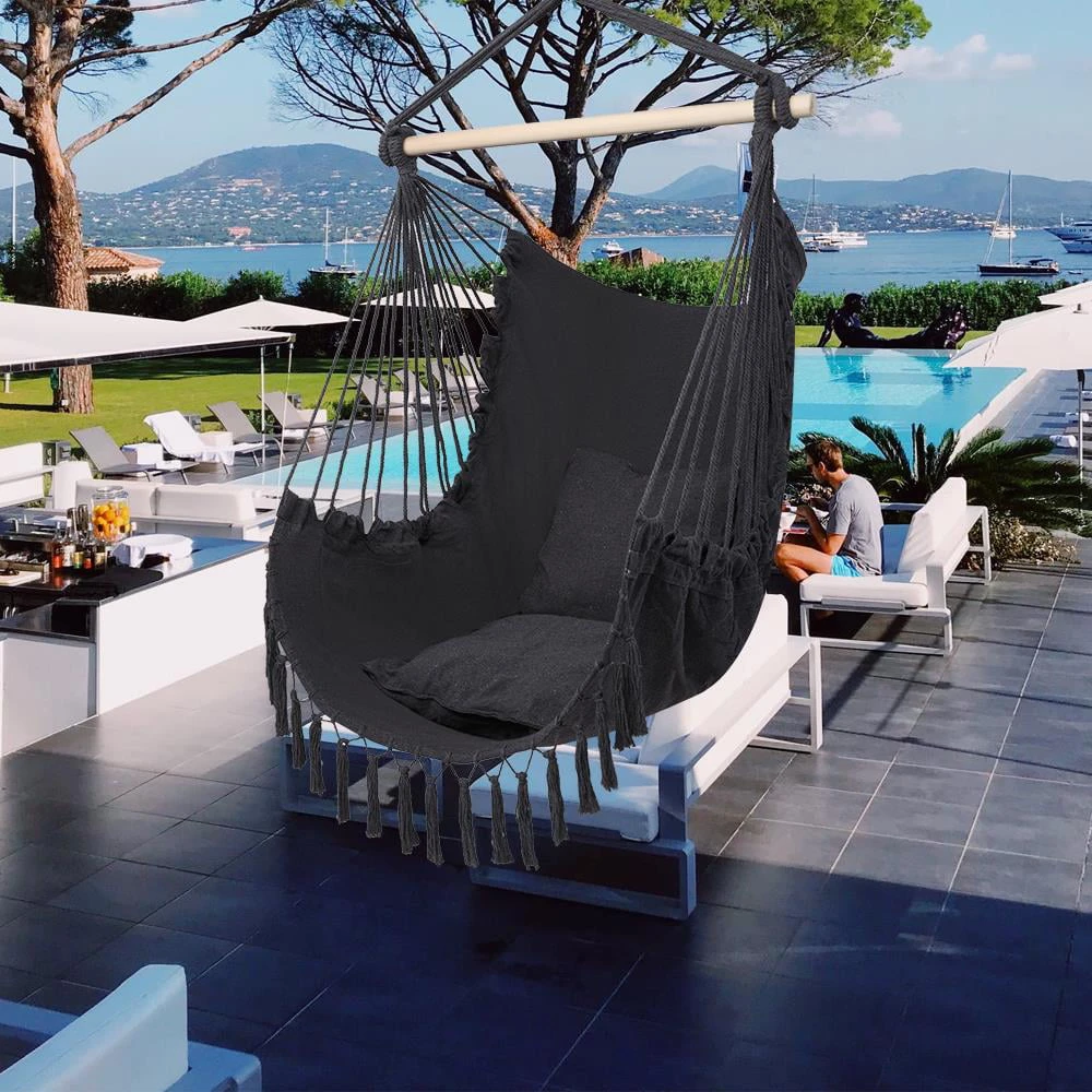 Hammock Chair Hanging Rope Swing Seat with 2 Cushions Perfect for Indoor Outdoor-Gray
Hammock Chair Hanging Rope Swing Seat with 2 Cushions Perfect for Indoor Outdoor-Gray