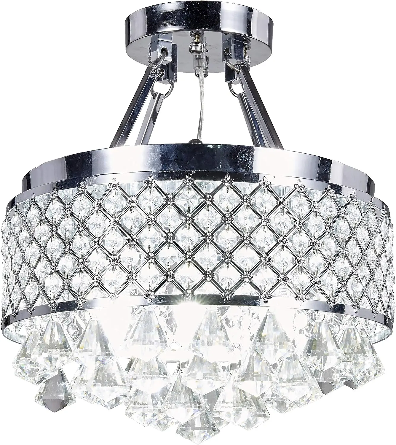 4-Light Chrome Finish Round Metal Shade Crystal Chandelier Semi-Flush Mount Ceiling Fixture 
4-Light Chrome Finish Round Metal Shade Crystal Chandelier Semi-Flush Mount Ceiling Fixture